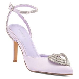TOP MODA Lavender Freya Pointed Toe Sparkly Heart Ankle Strap Heel, Size 7